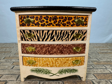 Load image into Gallery viewer, Vintage Artisan Handmade Hand Painted Safari Theme Dresser Zebra & Jaguar