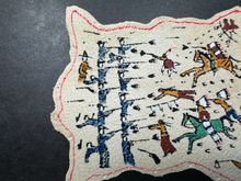 Load image into Gallery viewer, Artisan Rainbow Hand Custer's Battle Native American Line Drawing On Leather Hide
