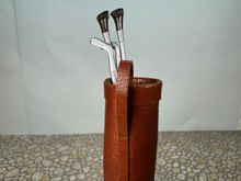 Load image into Gallery viewer, Vintage Artisan Handmade Leather Golf Bag & Metal Clubs Set