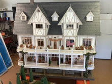 Load image into Gallery viewer, Large White Dollhouse By Jimmy Landers With Furniture And Landscaping