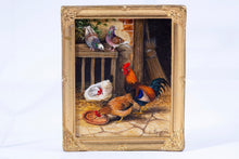 Load image into Gallery viewer, Chris Sparrow Rooster & Chickens with Pigeons Painting