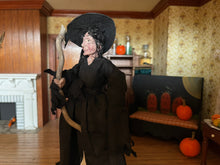 Load image into Gallery viewer, Dollhouse Miniature ~ Halloween Witch Doll in Black Hat & Robe w/ Broomstick Marcia Backstrom