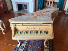 Load image into Gallery viewer, Dollhouse Miniatures ~ Florence Magee 1998 Painted Grand Piano & Bench with Cherubs