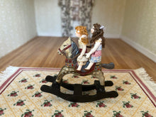 Load image into Gallery viewer, Dollhouse Miniatures ~ Taller Targione 2 Little Girl Dolls on Rocking Horse Toy