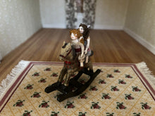 Load image into Gallery viewer, Dollhouse Miniatures ~ Taller Targione 2 Little Girl Dolls on Rocking Horse Toy