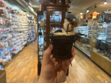 Load image into Gallery viewer, Dollhouse Miniatures ~ The London Supply Older Lady Doll in Green Dress Sitting in Brown Wicker Chair