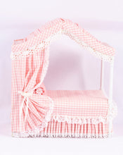 Load image into Gallery viewer, Dollhouse Miniature  ~ Decorated Canopy Bed with Pink & White Gingham Bedding