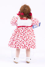 Load image into Gallery viewer, Dollhouse Miniature ~ Porcelain Young Girl Doll in Red Floral Dress with Book