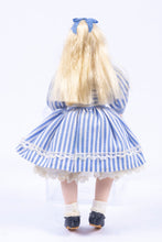 Load image into Gallery viewer, Dollhouse Miniature ~ Porcelain Young Girl Doll in Blue Pin Striped Dress