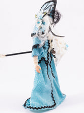Load image into Gallery viewer, Dollhouse Miniature ~ Porcelain Woman Doll in 1900's Blue Dress & Hat with Parasol