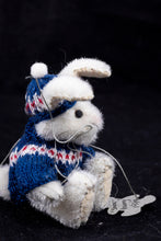 Load image into Gallery viewer, Dollhouse Miniature ~ Mary Bures Fluffy Snow Bunny Rabbit, Adorable Handmade Toy
