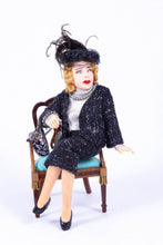 Load image into Gallery viewer, Dollhouse Miniature ~ Twin Minis Hand Sculpted Woman Doll in Sitting Position with Black Dress & Hat - Now on Sale