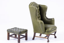 Load image into Gallery viewer, Dollhouse Miniature ~ Gorgeous Green Leather Wing Back Chair & Ottoman by Joan Ince
