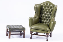 Load image into Gallery viewer, Dollhouse Miniature ~ Gorgeous Green Leather Wing Back Chair & Ottoman by Joan Ince