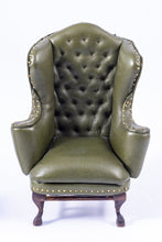 Load image into Gallery viewer, Dollhouse Miniature ~ Gorgeous Green Leather Wing Back Chair & Ottoman by Joan Ince