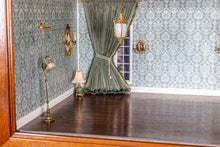 Load image into Gallery viewer, Dollhouse Miniature ~ Lawbre Undecorated Roombox with Jim Pounder Lighting & Lilli Ann Hamilton Drapery - From Lee Lefkowitz Estate