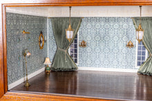 Load image into Gallery viewer, Dollhouse Miniature ~ Lawbre Undecorated Roombox with Jim Pounder Lighting & Lilli Ann Hamilton Drapery - From Lee Lefkowitz Estate