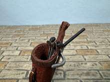 Load image into Gallery viewer, Dollhouse Miniature ~ Artisan Handmade Leather Golf Bag With Walking Cart