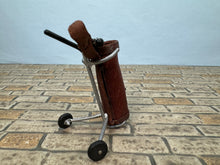 Load image into Gallery viewer, Dollhouse Miniature ~ Artisan Handmade Leather Golf Bag With Walking Cart