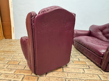 Load image into Gallery viewer, Dollhouse Miniature ~ Vintage 1990’s Artisan Pat Tyler Handmade Burgundy Leather Chair & Couch Set