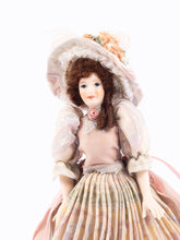 Load image into Gallery viewer, Dollhouse Miniature ~ Beautiful Woman Doll in Terrific Dress and Hat - Handmade Porcelain