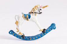 Load image into Gallery viewer, Artisan Hand Painted Pink or Blue Unicorn Rocking Horse - Metal Toy