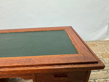 Load image into Gallery viewer, Vintage Artisan Signed 1982 Handmade Wooden 7 Drawer Desk With Green Leather Top