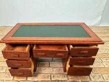 Load image into Gallery viewer, Vintage Artisan Signed 1982 Handmade Wooden 7 Drawer Desk With Green Leather Top