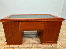 Load image into Gallery viewer, Vintage Artisan Signed 1982 Handmade Wooden 7 Drawer Desk With Green Leather Top