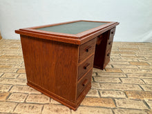 Load image into Gallery viewer, Vintage Artisan Signed 1982 Handmade Wooden 7 Drawer Desk With Green Leather Top