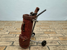Load image into Gallery viewer, Dollhouse Miniature ~ Artisan Handmade Leather Golf Bag With Walking Cart