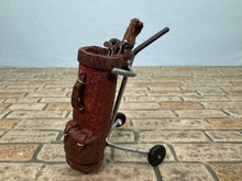 Load image into Gallery viewer, Dollhouse Miniature ~ Artisan Handmade Leather Golf Bag With Walking Cart