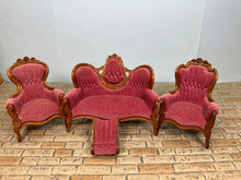 Load image into Gallery viewer, Dollhouse Miniature ~ Vintage Artisan Pat Leonetta Handmade Victorian 4 Piece Sofa & Chair Set