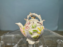 Load image into Gallery viewer, Dollhouse Miniature ~ Artisan Handmade Porcelain Teapot White & Gold With Flowers
