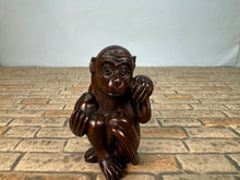 Load image into Gallery viewer, Dollhouse Miniature ~ Vintage Artisan Signed Handmade Carved Wooden Monkey