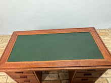 Load image into Gallery viewer, Vintage Artisan Signed 1982 Handmade Wooden 7 Drawer Desk With Green Leather Top