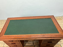 Load image into Gallery viewer, Vintage Artisan Signed 1982 Handmade Wooden 7 Drawer Desk With Green Leather Top