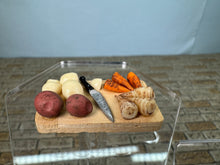 Load image into Gallery viewer, Dollhouse Miniature ~ Artisan Handmade Potato , Carrots, Parsnips Cutting Board With Knife