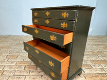 Load image into Gallery viewer, Vintage Artisan Handmade Hand Painted Wooden Dark Green OOAK Dresser