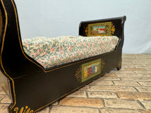 Load image into Gallery viewer, Dollhouse Miniature ~ Artisan Handmade Hand Painted Sleigh Bed With Handmade Matress