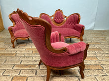 Load image into Gallery viewer, Dollhouse Miniature ~ Vintage Artisan Pat Leonetta Handmade Victorian 4 Piece Sofa & Chair Set