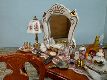 Load image into Gallery viewer, Dollhouse Miniature ~ Decorated 2 Piece Women's Vanity & Chair Set Reutter Porcelain Germany