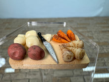 Load image into Gallery viewer, Dollhouse Miniature ~ Artisan Handmade Potato , Carrots, Parsnips Cutting Board With Knife