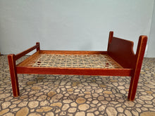 Load image into Gallery viewer, Dollhouse Miniature ~ Vintage Artisan Bearly Big Enough 2004 Handmade Red Bed Frame
