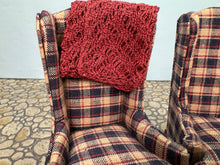 Load image into Gallery viewer, Dollhouse Miniature ~ Vintage Artisan Handmade Chair Set With Handmade Afghan Throw Blanket
