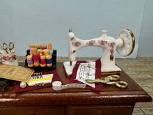 Load image into Gallery viewer, Dollhouse Miniature ~ Decorated Sewing Table Reutter Porcelain Germany Middle Drawer Opens