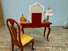 Load image into Gallery viewer, Dollhouse Miniature ~ Decorated 2 Piece Women's Vanity & Chair Set Reutter Porcelain Germany