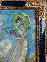 Load image into Gallery viewer, Dollhouse Miniature ~ Artist Josephine Meyer Woman with a Parasol, Facing Left, 1886 Monet Painting Reproduction