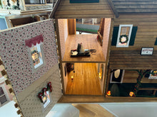 Load image into Gallery viewer, Dollhouse Miniature - Ponderosa Log Cabin Christmas Dollhouse Electrified With Working Train