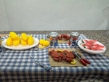 Load image into Gallery viewer, Dollhouse Miniature ~ Artisan Karen Aird Handmade Decorated Crab Feast Picnic Table